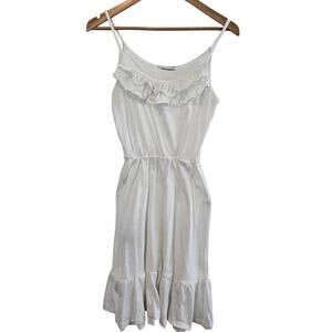 Vintage 80s Dress Womens Large White Ruffles Lace Boho Midi Cottage Festival